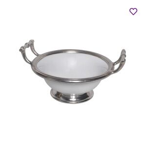 House of Hampton white ceramic pewter footed bowl with bamboo design handles